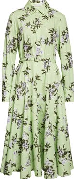 Emilia Wickstead Marione Lilac, Lilies & Cherry Print Long Sleeve Organic Cotton Shirtdress