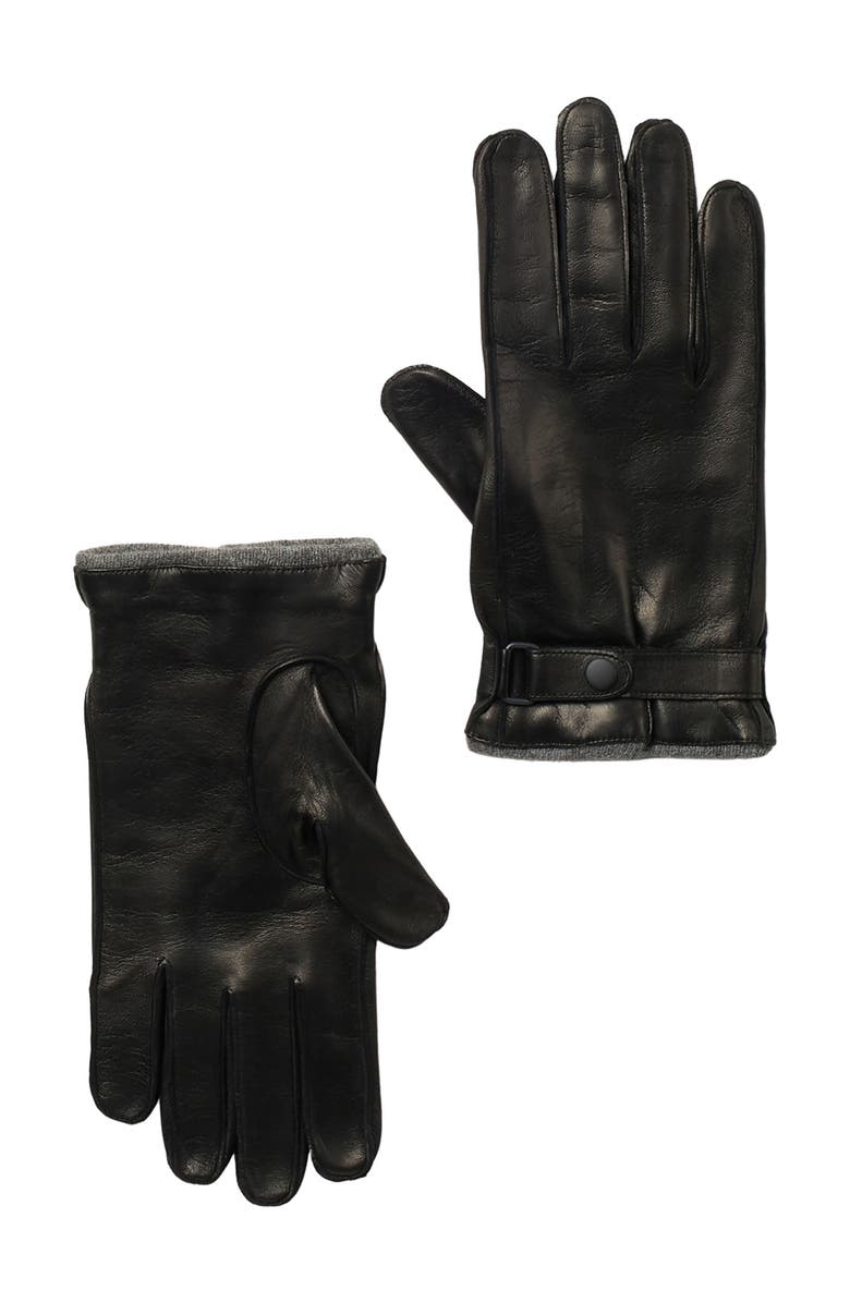 Portolano Nappa Leather Belted Gloves, Main, color, Black/M Ht Grey