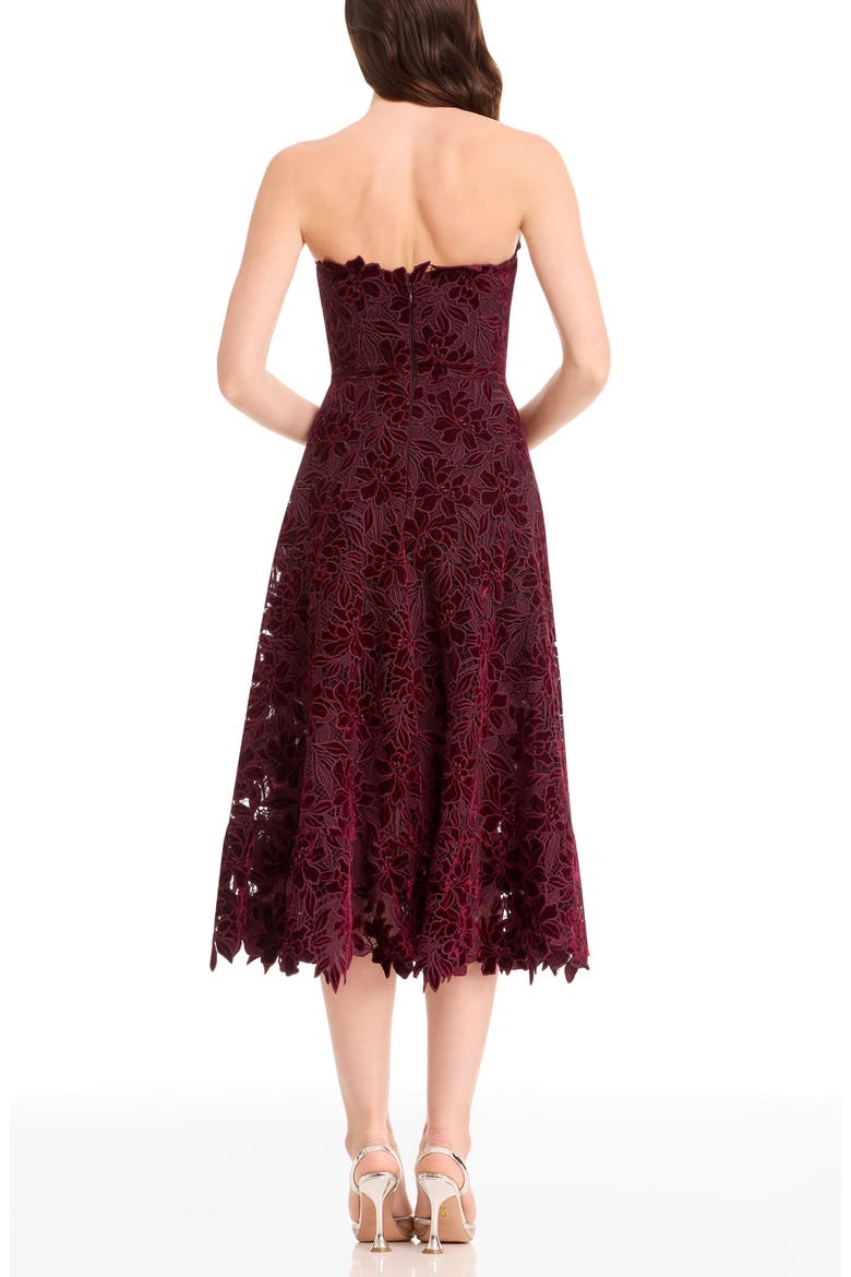 Kailyn Velvet Floral Lace Strapless Cocktail Dress, Alternate, color, OXBLOOD