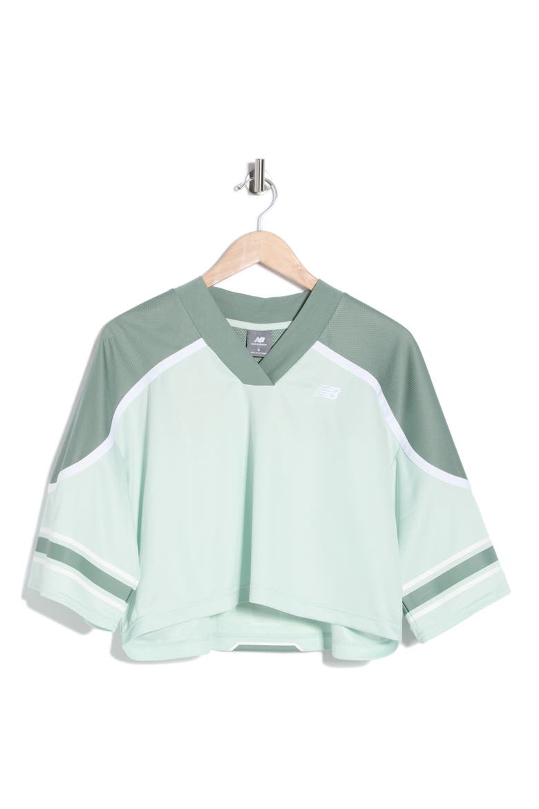 Oversize Crop Jersey Mesh V-Neck T-Shirt, Alternate, color, GREEN