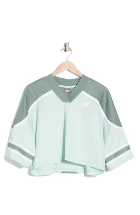 Oversize Crop Jersey Mesh V-Neck T-Shirt