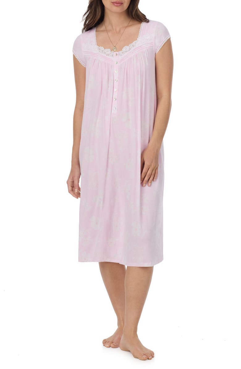 Eileen West Waltz Cap Sleeve Nightgown, Alternate, color, Pink/ Fl