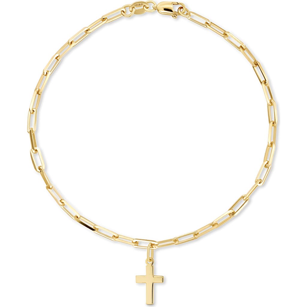Devata Cross Charm With Paperclip Chain Bracelet In Gold