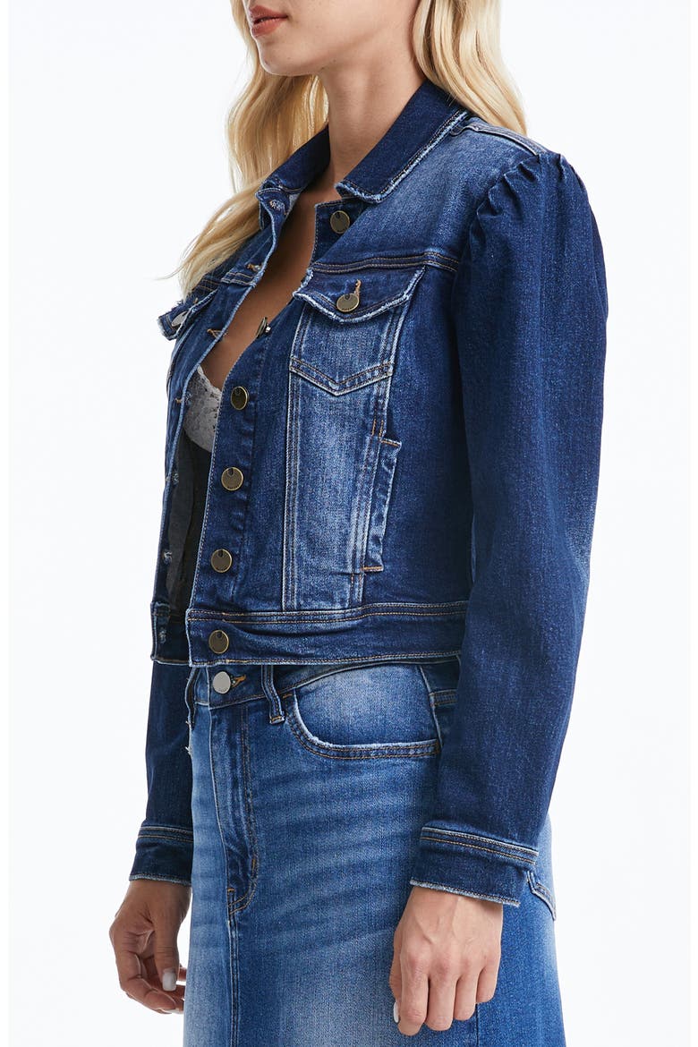 Puff Shoulder Crop Denim Jacket, Alternate, color, STELLAR