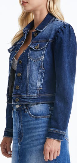 Puff Shoulder Crop Denim Jacket