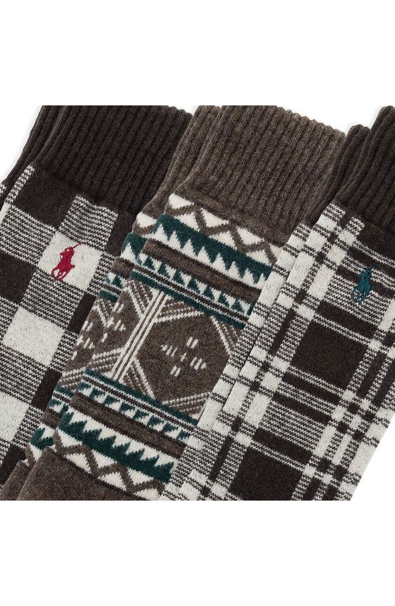 Polo Ralph Lauren Northwest Passage Assorted 3-Pack Crew Socks Gift Box, Alternate, color, Brown