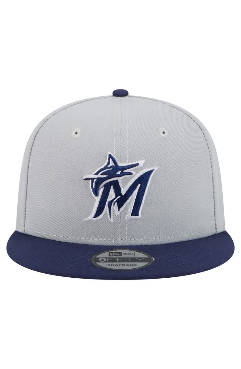 New Era Men's New Era Gray/Navy Miami Marlins 2-Tone Color Pack 9FIFTY Snapback Hat, Alternate, color, 