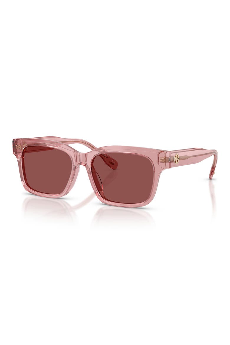 55mm Rectangular Sunglasses, Alternate, color, TRANSPARENT LIGHT PINK / WINE