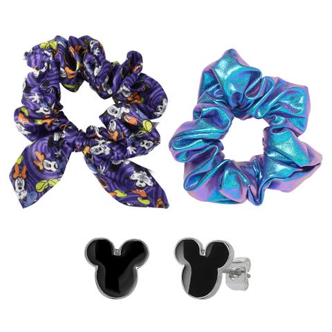 Mickey Mouse Earrings And Hair Scrunchies 3-piece Set Official License