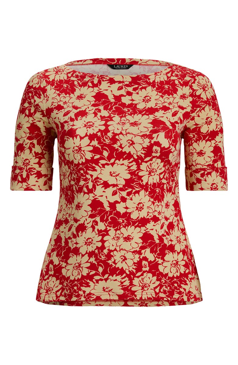 Lauren Ralph Lauren Floral Stretch Knit Top, Alternate, color, Red/ Tan