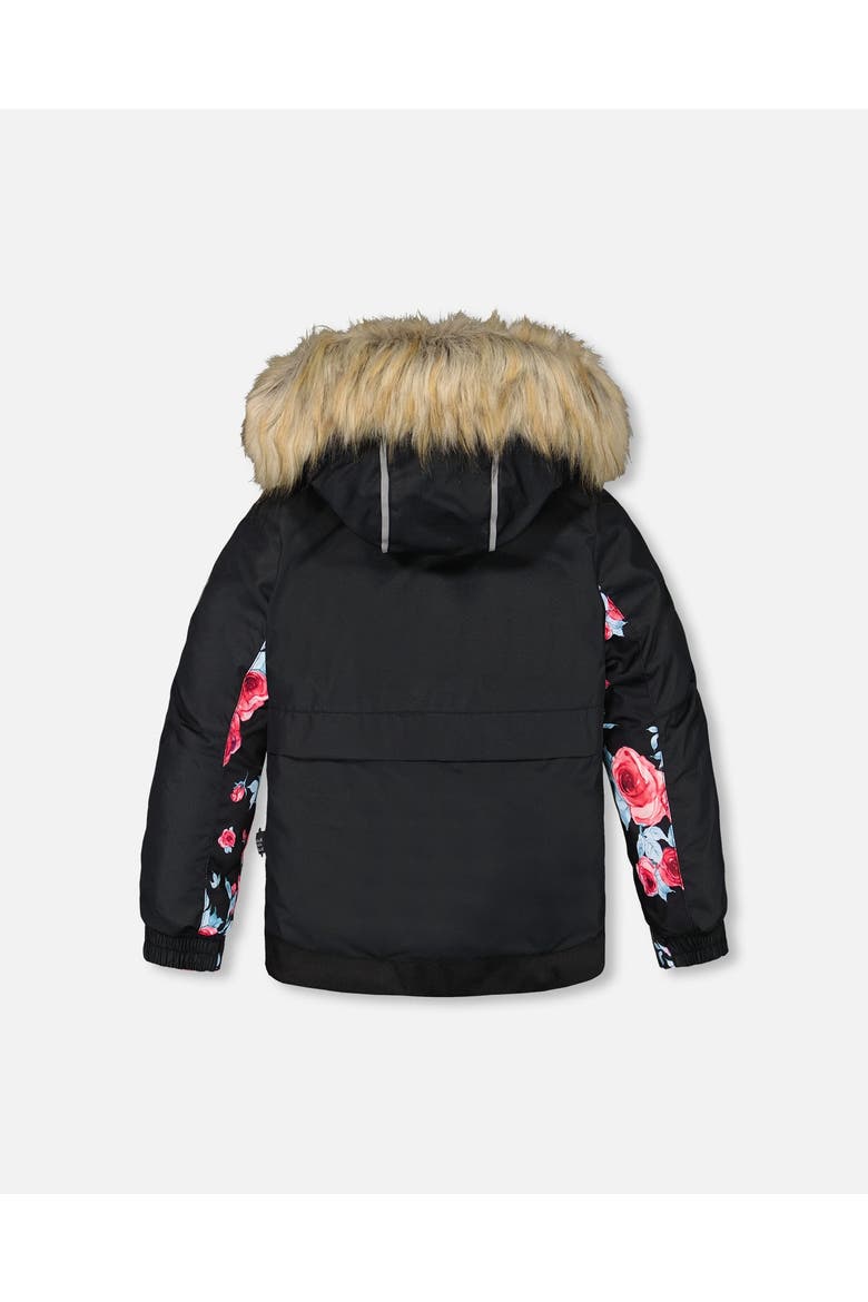 Girl's Two Piece Snowsuit Black Printed Roses, Alternate, color, Printed Roses