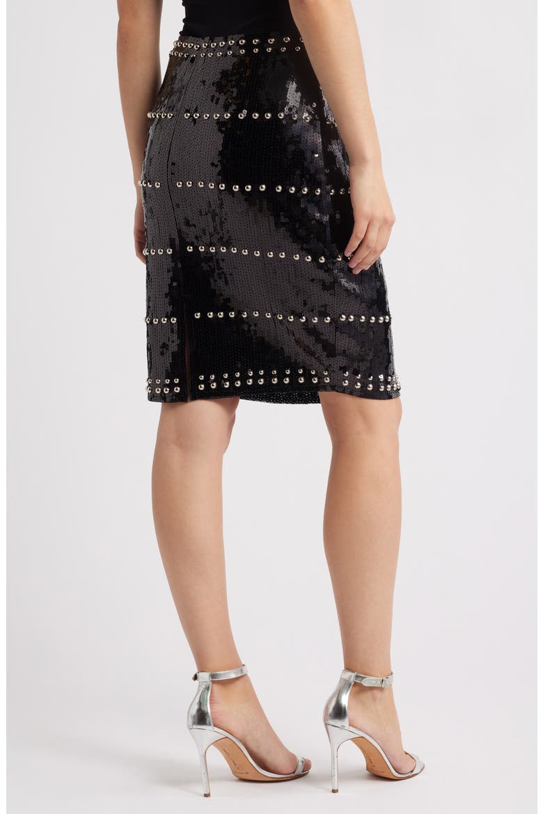 Dagny Stud Sequin Skirt, Alternate, color, BLACK