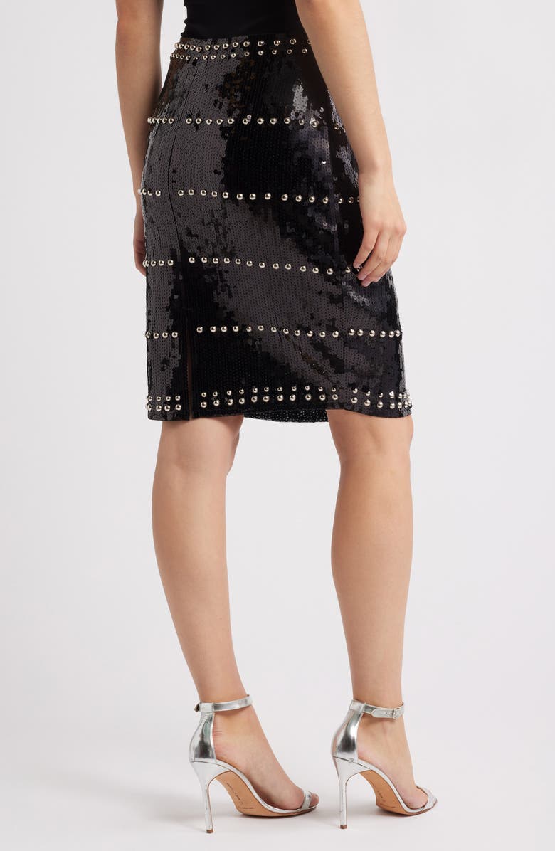 NIKKI LUND Dagny Stud Sequin Skirt, Alternate, color, Black