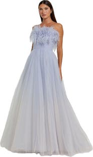 Mac Duggal Women's Ombre Strapless Ombre Feather Tulle Gown