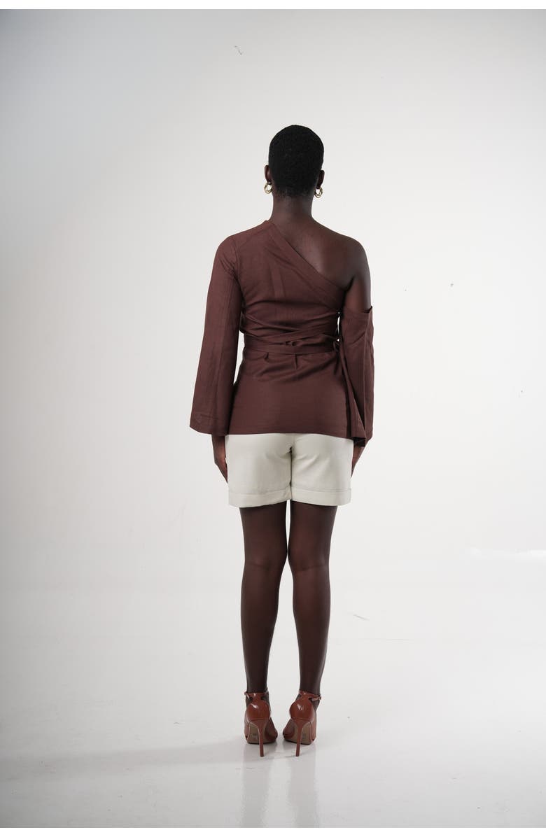 Sable Cacao Convertible One-shoulder Blouse, Alternate, color, Cocoa Brown