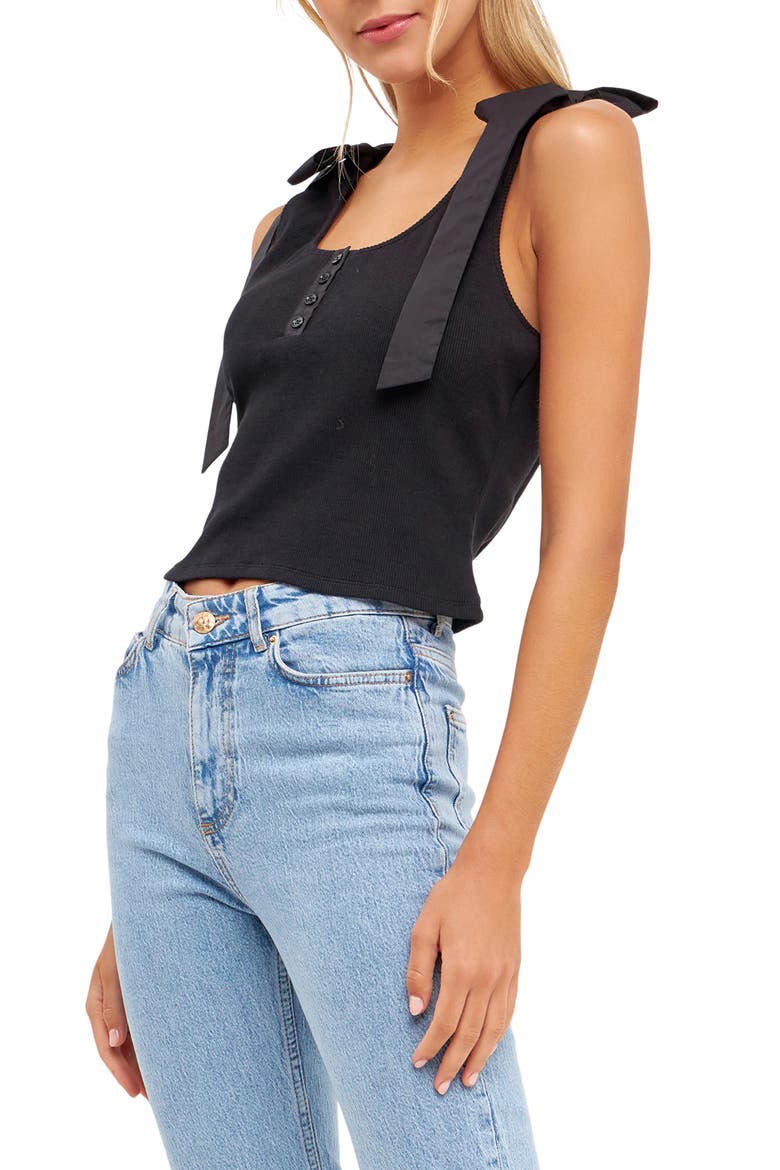 Shoulder Tie Rib Henley Tank, Alternate, color, BLACK