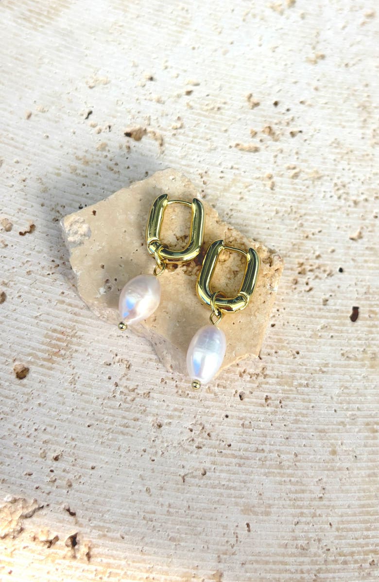 Adornia 14K Gold Plated Detachable Freshwater Pearl Drop Hoop Earrings, Alternate, color, Gold/ White