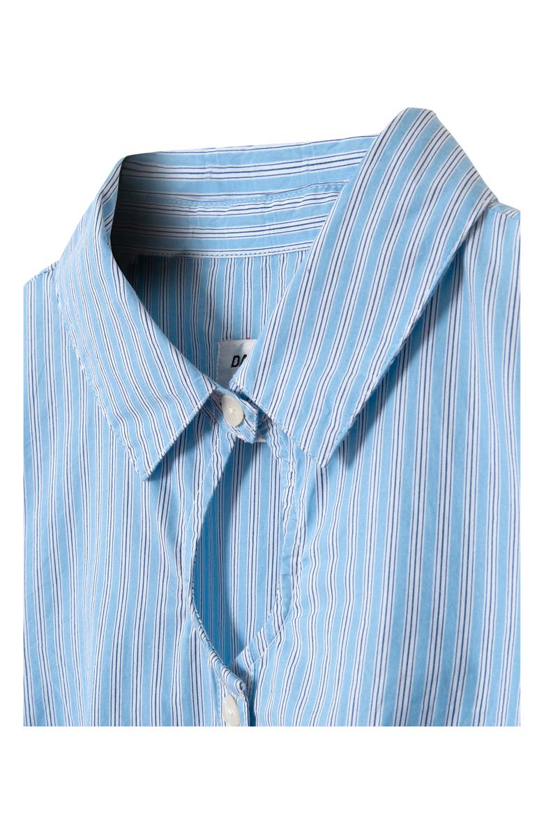 Damson Madder Ebba Pinstripe Keyhole Organic Cotton Button-Up Shirt, Alternate, color, Blue
