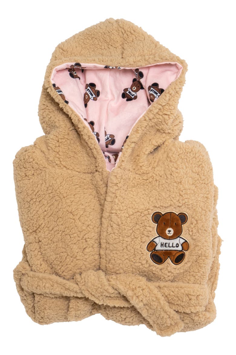 Kids' Reversible Teddy Hooded Robe, Alternate, color, IRISH CREAM