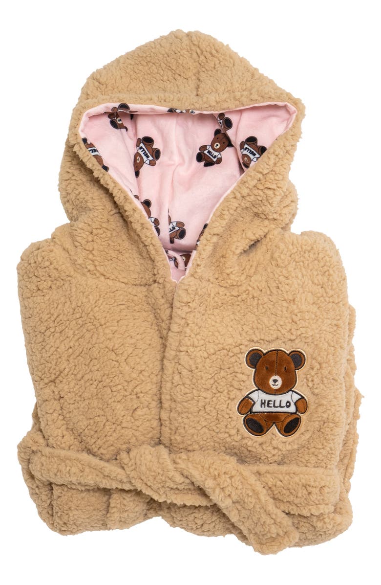 mimish Kids' Reversible Teddy Hooded Robe, Alternate, color, Irish Cream
