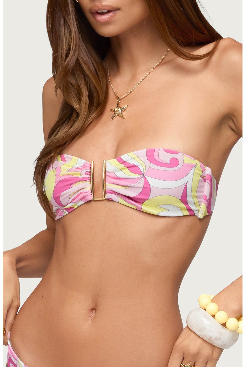 Meris Abstract Bandeau Bikini Top, Alternate, color, PINK