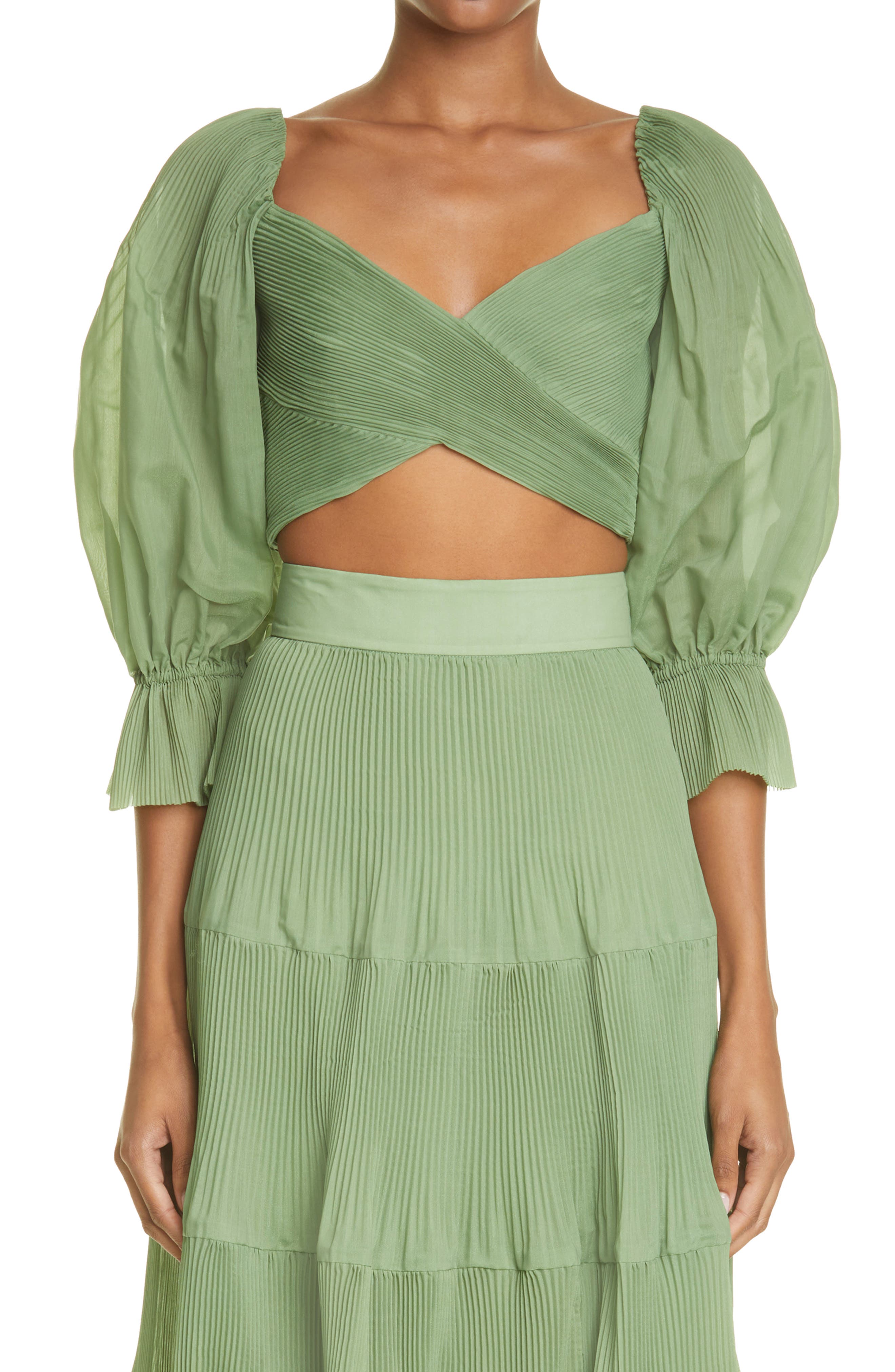 Zimmermann Pleated Bodice Balloon Sleeve Crop Top