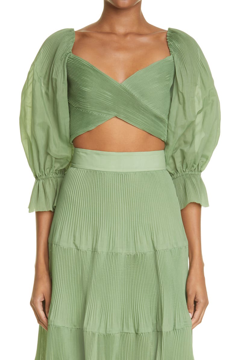 Zimmermann Pleated Bodice Balloon Sleeve Crop Top, Main, color, 