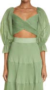 Zimmermann Pleated Bodice Balloon Sleeve Crop Top