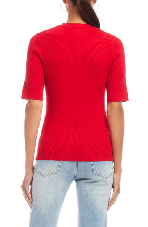 Shop Karen Kane Rib Short Sleeve Cardigan In Red