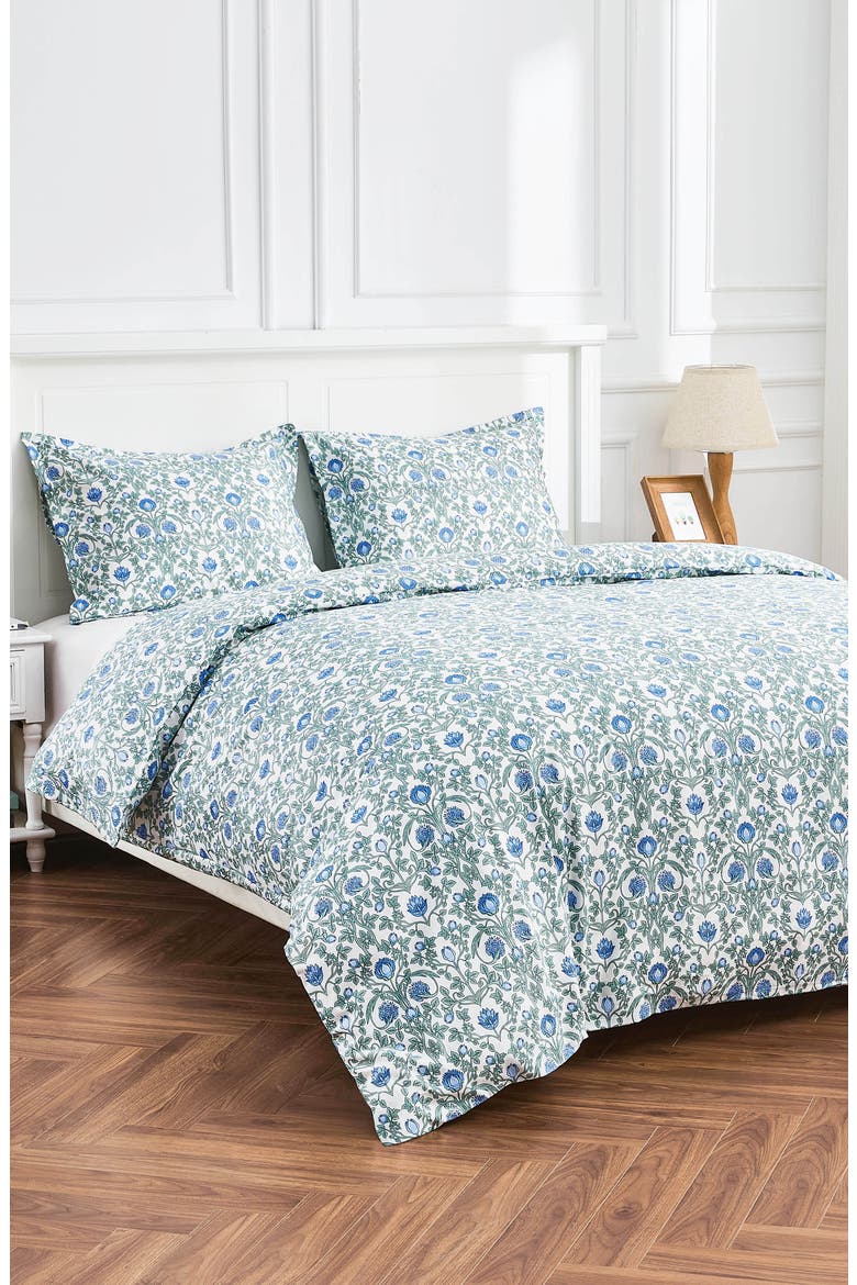 Floral Cotton Duvet & Sham Set, Alternate, color, BLUE