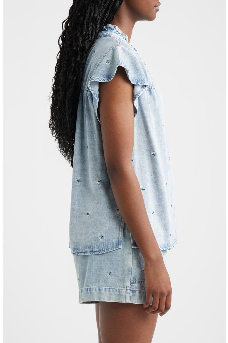 Ruthie Floral Embroidered Ruffle Cap Sleeve Button-Up Top, Alternate, color, IVORY CARNATIONS