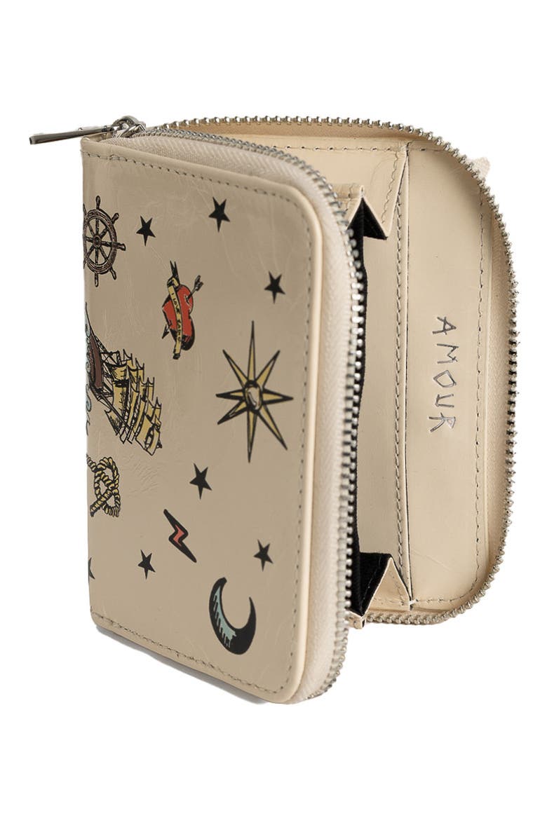 Mini ZV Tattoo Leather Zip Around Wallet, Alternate, color, FLASH