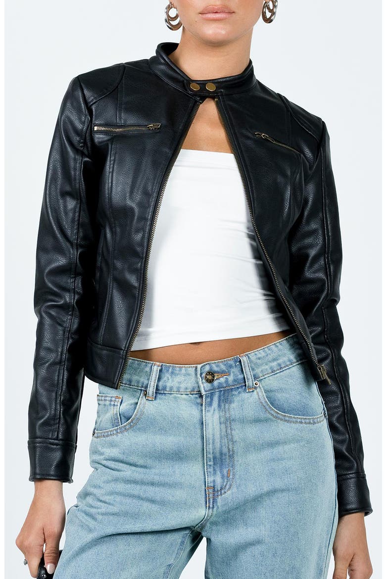 Pottsville Faux Leather Moto Jacket, Alternate, color, BLACK