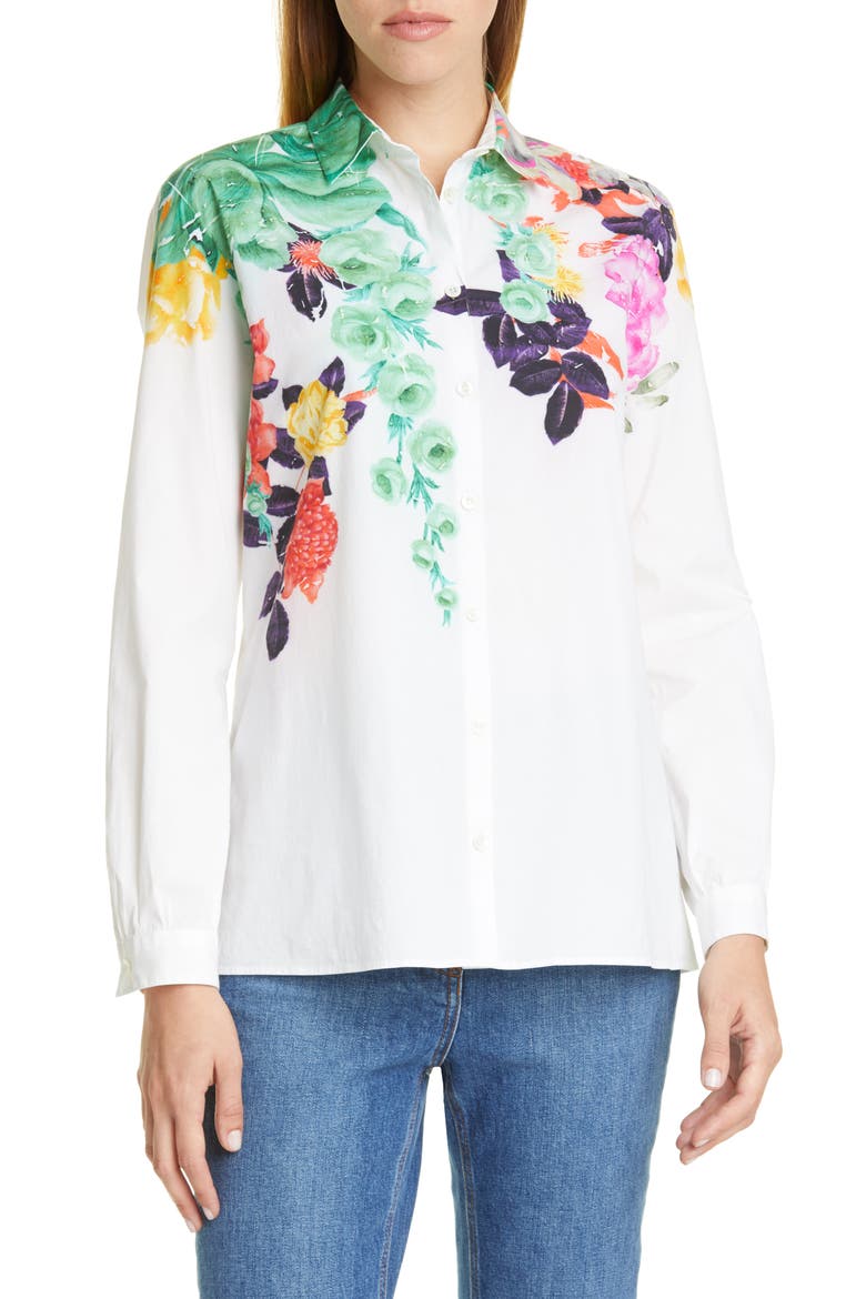 Pop Floral Print Shirt, Main, color, WHITE