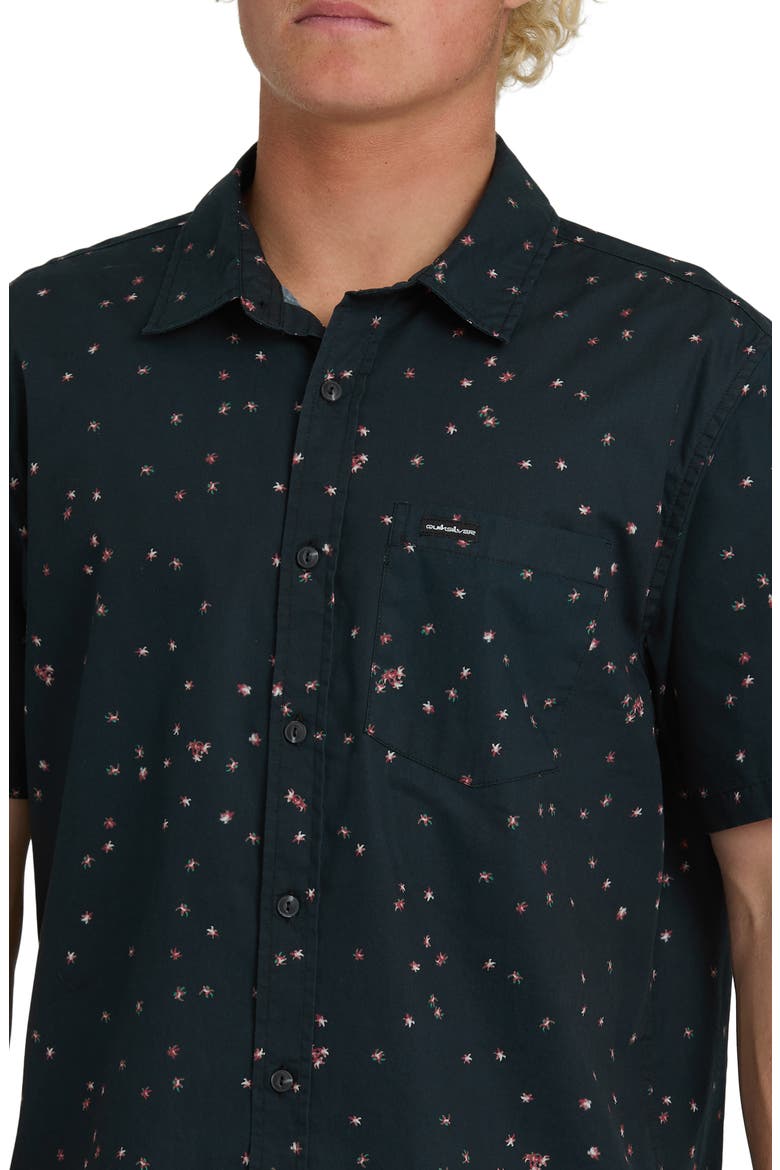 Ditsy Blossom Floral Classic Short Sleeve Cotton Button-Up Shirt, Alternate, color, ANTHRACITE