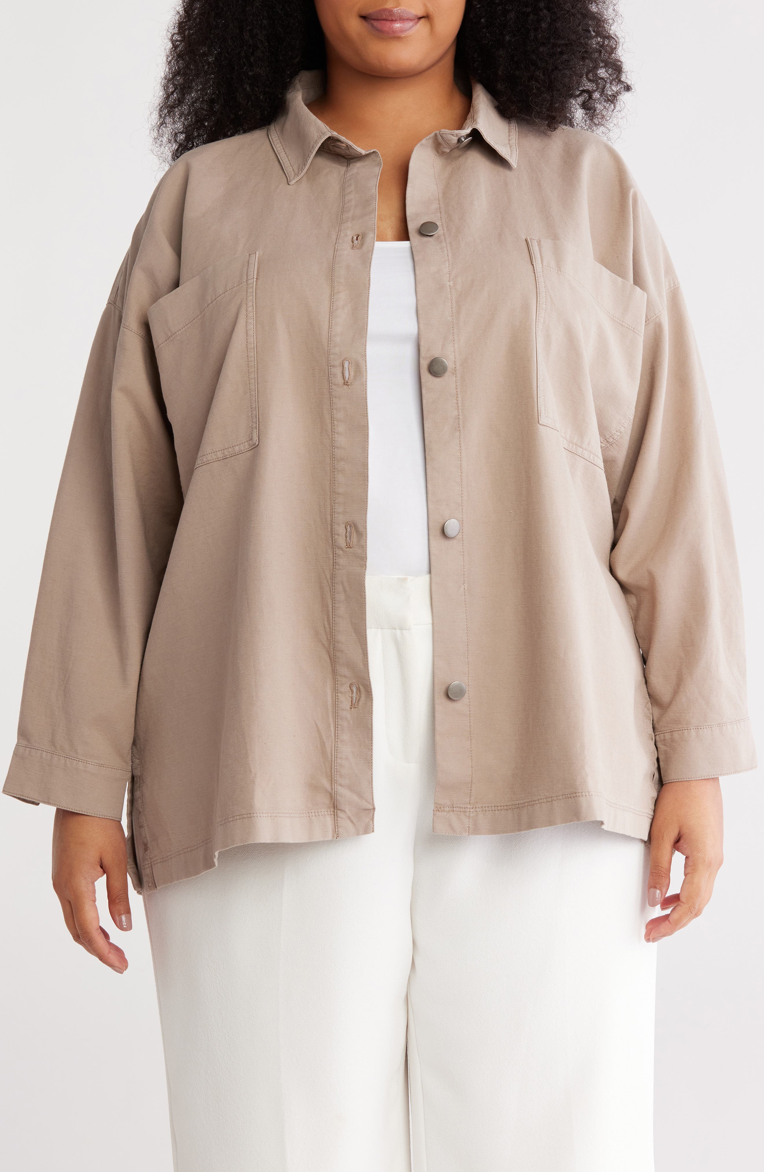Eileen Fisher Boxy Stretch Organic Cotton & Hemp Shirt Jacket
