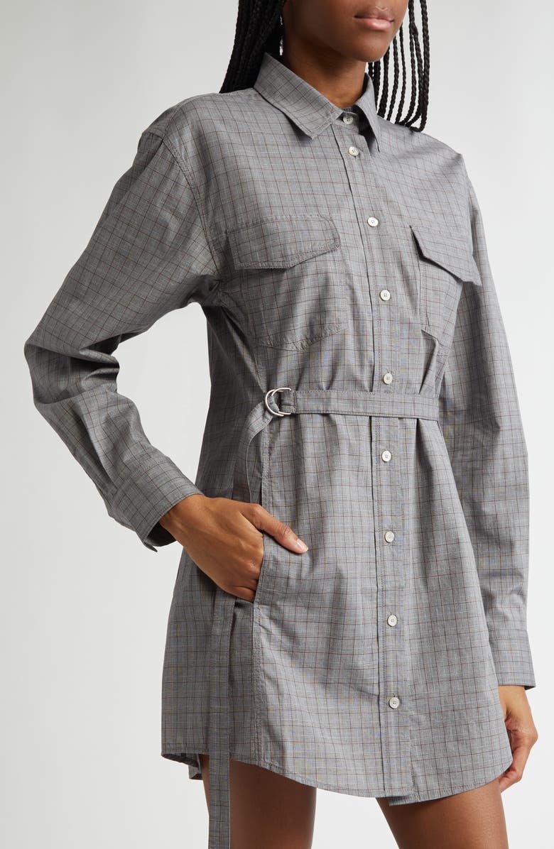 Acne Studios Dara Microcheck Long Sleeve Cotton Mini Shirtdress, Alternate, color, 