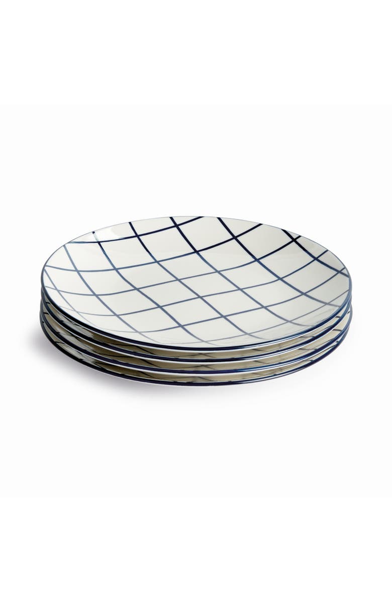Napa Home & Garden Stria 8.5" Plates, Set of 4 - Dark Blue/White Ceramic, Main, color, Blue