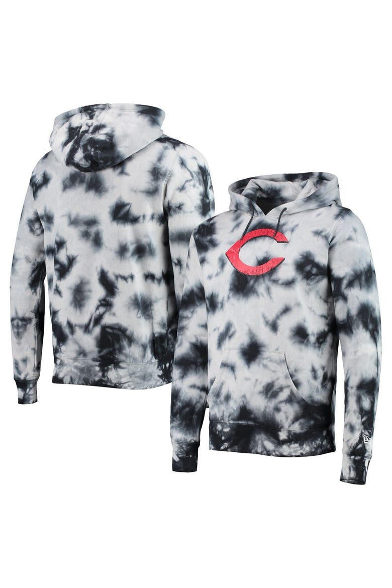 Men's New Era Black Cincinnati Reds Tie-Dye Pullover Hoodie, Alternate, color, Black