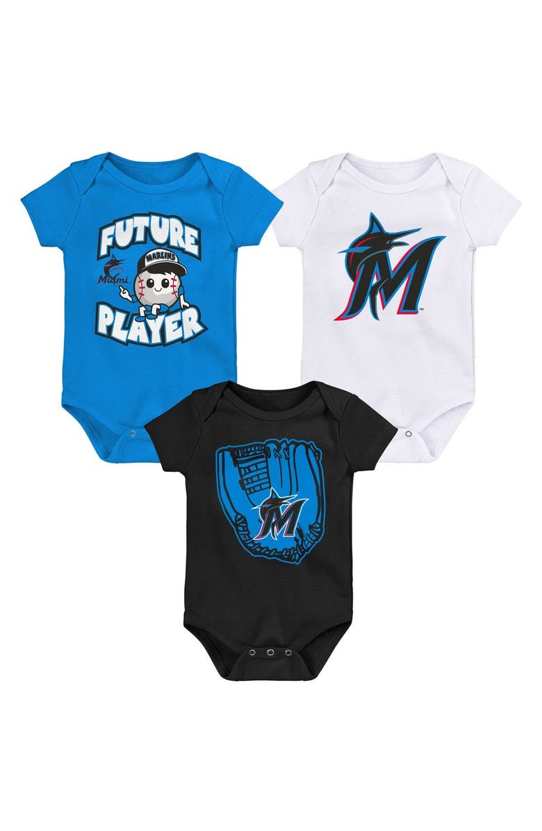 Outerstuff Newborn & Infant Blue/Black/White Miami Marlins Minor League Player Three-Pack Bodysuit Set, Main, color, Blue