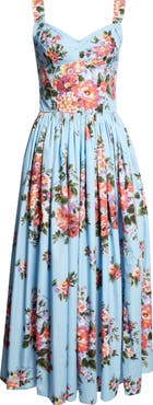 Dolce&Gabbana Floral Bouquet Print Pleated Poplin Fit & Flare Dress