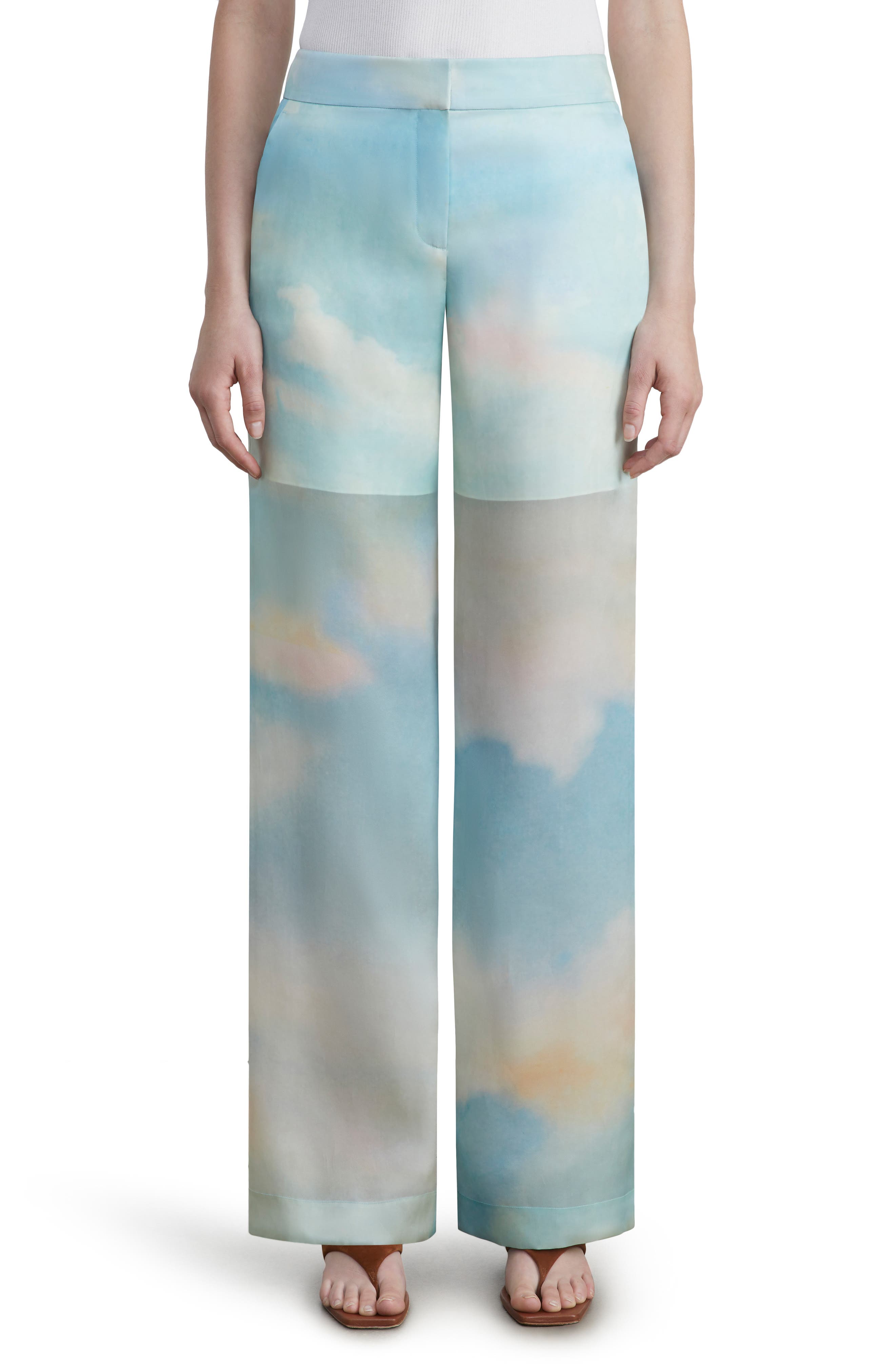 Lafayette 148 New York Sullivan Sky Scene Print Silk Organza Pants