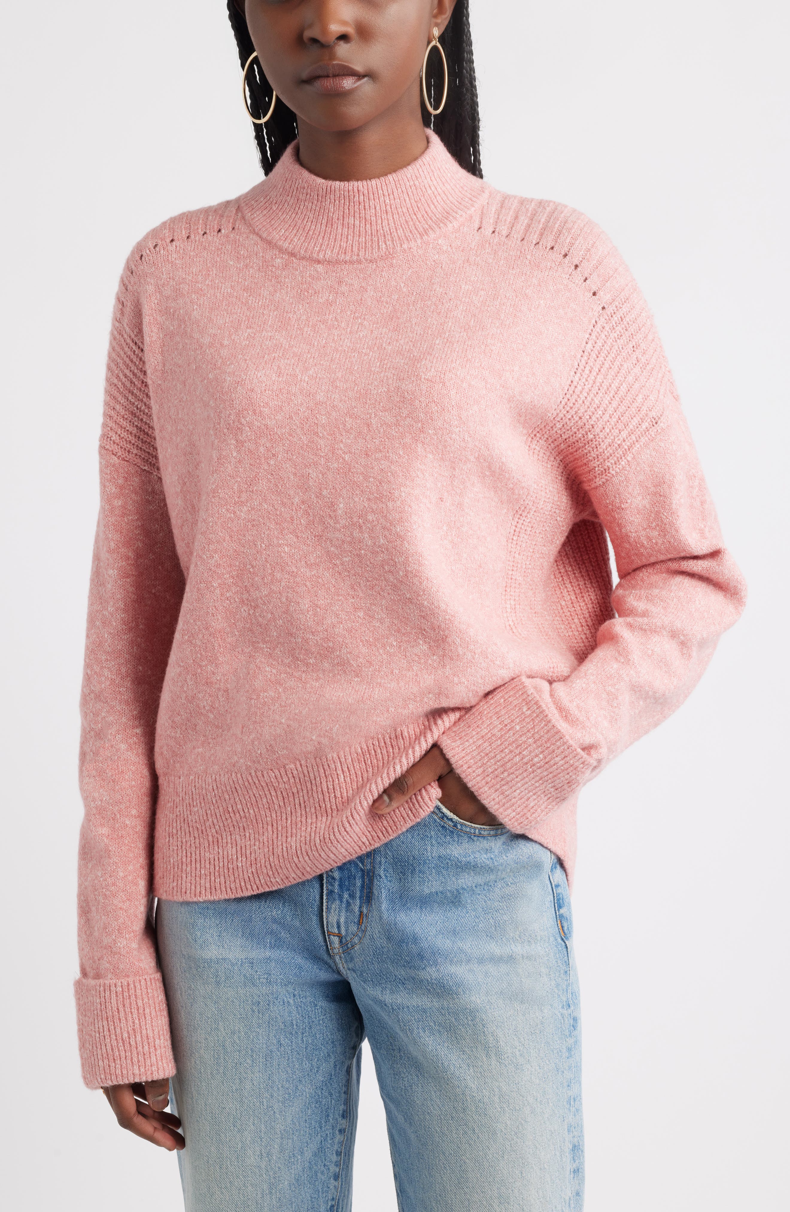 Treasure & Bond Rib Detail Mock Neck Sweater