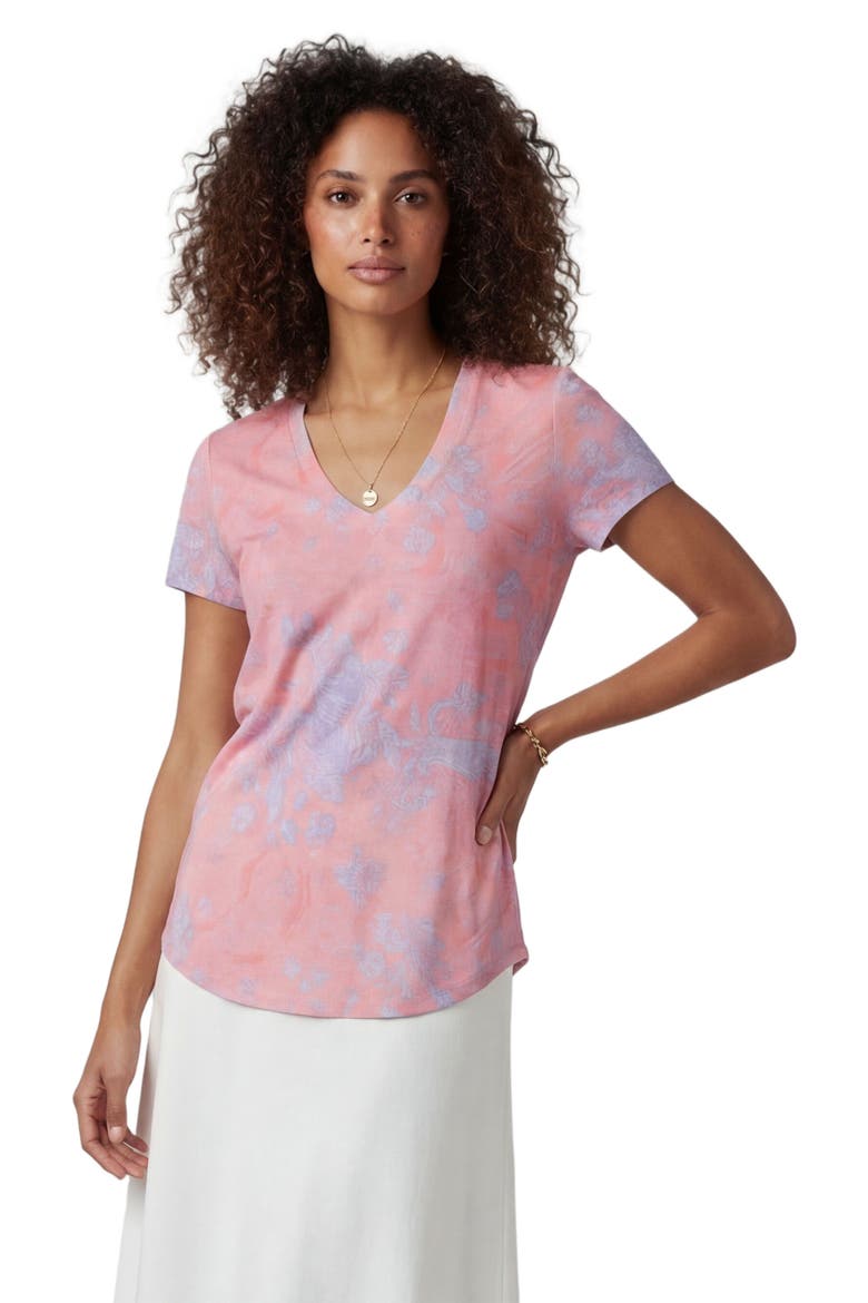 Paisley Explosion Womens V-neck Printed Top, Main, color, PAISLEY EXPLOSION CORAL