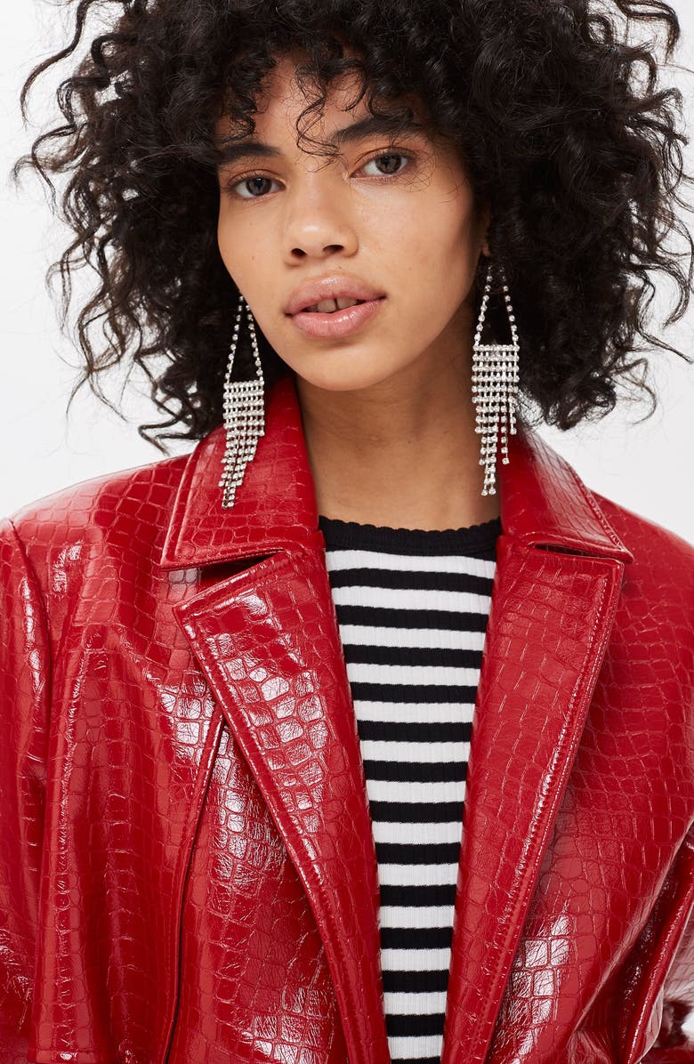 Topshop Croc-Embossed Trench Coat, Alternate, color, 