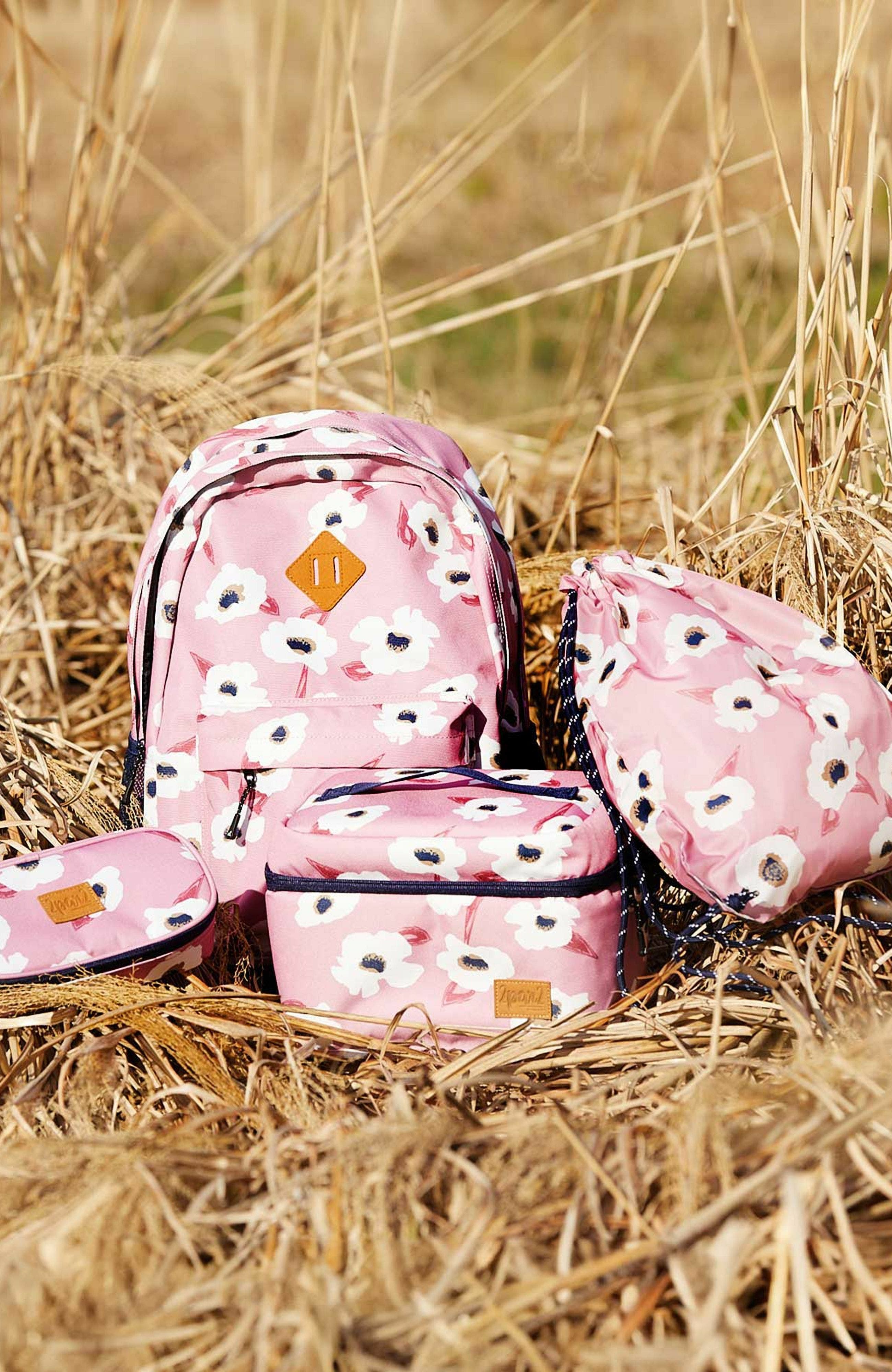 Deux par Deux Girl's Lunch Box Pink Printed Off White Flowers, Alternate, color, 