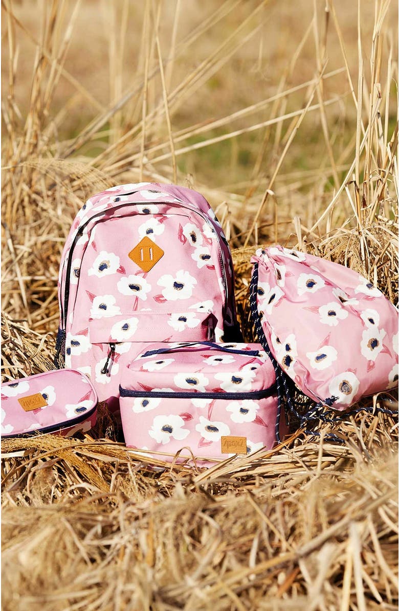 Deux par Deux Girl's Lunch Box Pink Printed Off White Flowers, Alternate, color,