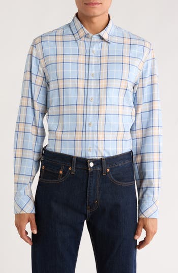 James Campbell Simeon Yarn Dye Plaid Button-up Shirt In Blue