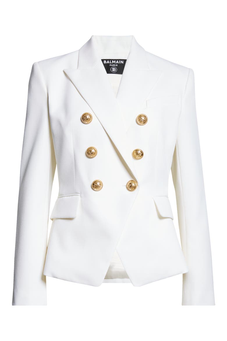 Double Breasted Wool Grain de Poudre Blazer, Alternate, color, WHITE