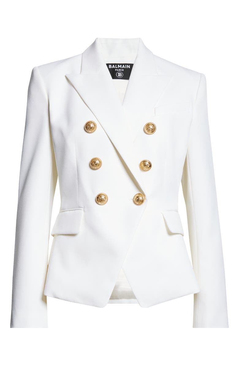 Balmain Double Breasted Wool Grain de Poudre Blazer, Alternate, color, 